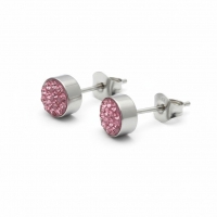 Zilverkleurige oorstekers met roze kristal &acirc;&euro;&ldquo; 6 mm -