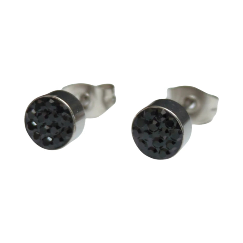 Zilverkleurige oorstekers met zwarte kristallen &acirc;&euro;&ldquo; 6 mm -