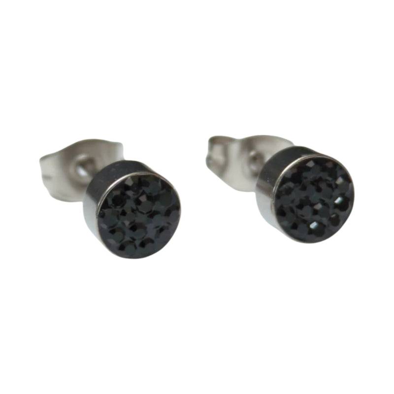 Zilverkleurige oorstekers met zwarte kristallen &acirc;&euro;&ldquo; 6 mm -