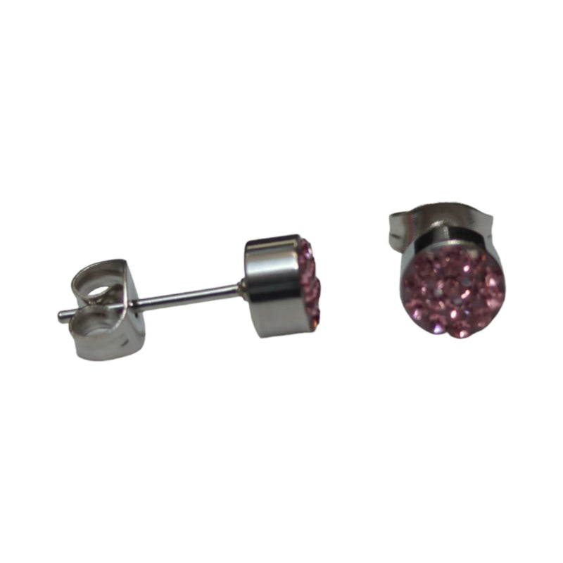 Zilverkleurige oorstekers met lichtroze kristal &acirc;&euro;&ldquo; 6 mm -