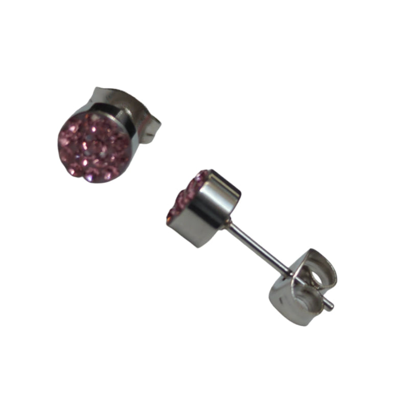 Zilverkleurige oorstekers met lichtroze kristal &acirc;&euro;&ldquo; 6 mm -