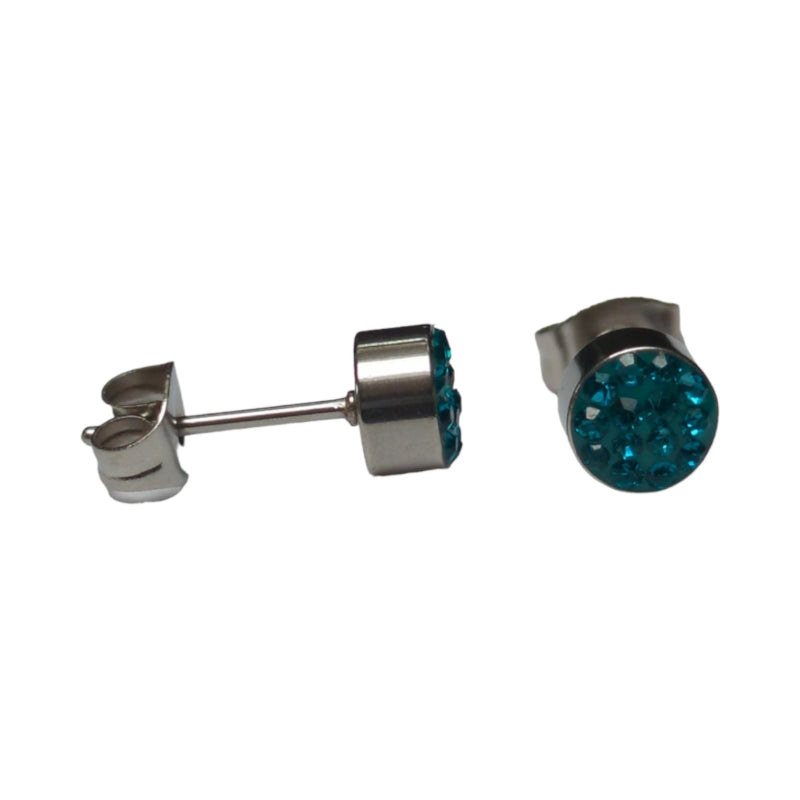 Zilverkleurige oorstekers met blauwgroen kristal &acirc;&euro;&ldquo; 6 mm -