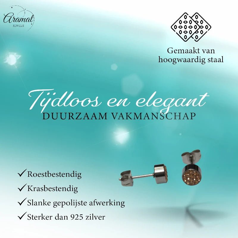 Zilverkleurige oorstekers met champagne kristal &acirc;&euro;&ldquo; 6 mm -