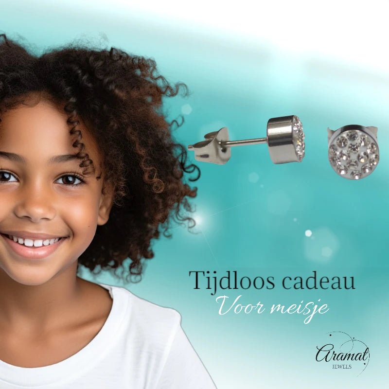 Zilverkleurige oorstekers met transparant kristal &acirc;&euro;&ldquo; 6 mm -