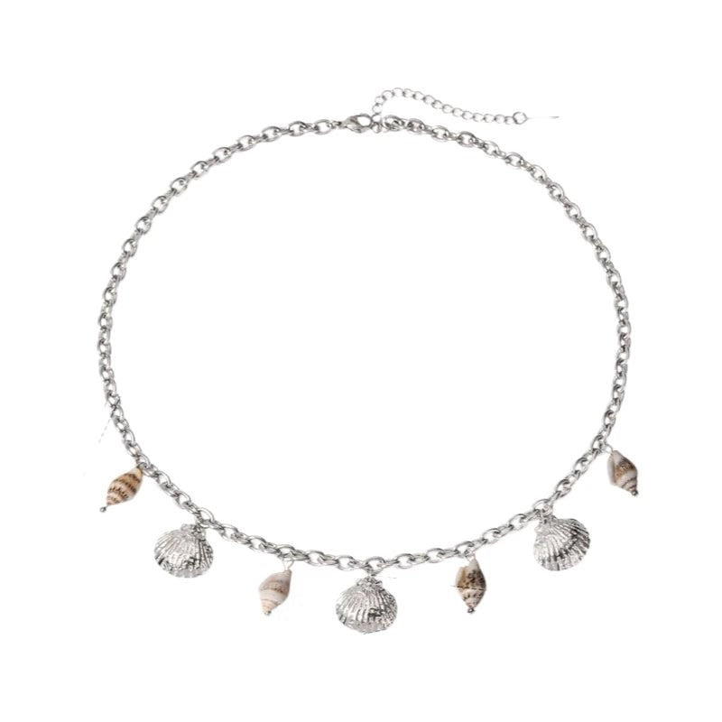 Zilverkleurige bedelketting met echte schelpen &acirc;&euro;&ldquo; 40+5 cm - Dames