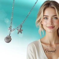 Zilverkleurige bedelketting met zeester, schelp & zirkonia &acirc;&euro;&ldquo; 40+5 cm - Dames