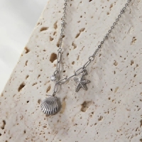 Zilverkleurige bedelketting met zeester, schelp & zirkonia &acirc;&euro;&ldquo; 40+5 cm - Dames
