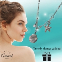 Zilverkleurige bedelketting met zeester, schelp & zirkonia &acirc;&euro;&ldquo; 40+5 cm - Dames