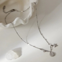 Zilverkleurige bedelketting met zeester, schelp & zirkonia &acirc;&euro;&ldquo; 40+5 cm - Dames