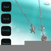Zilverkleurige bedelketting met zeester, schelp & zirkonia &acirc;&euro;&ldquo; 40+5 cm - Dames