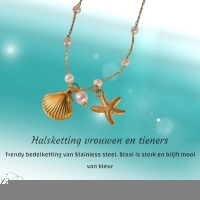 Goudkleurige parelketting met schelp & zeester &acirc;&euro;&ldquo; 40+5 cm - Dames