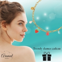 Goudkleurige bedelketting met parel, emaille & steen &acirc;&euro;&ldquo; 40+5 cm - Dames