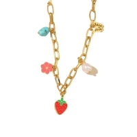 Goudkleurige bedelketting met parel, emaille & steen &acirc;&euro;&ldquo; 40+5 cm - Dames