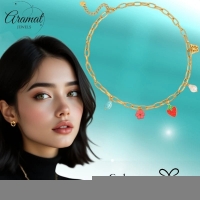 Goudkleurige bedelketting met parel, emaille & steen &acirc;&euro;&ldquo; 40+5 cm - Dames