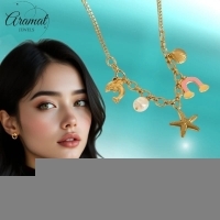 Goudkleurige bedelketting met roze emaille & parel &acirc;&euro;&ldquo; 40+5 cm - Dames