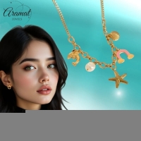 Goudkleurige bedelketting met roze emaille & parel &acirc;&euro;&ldquo; 40+5 cm - Dames
