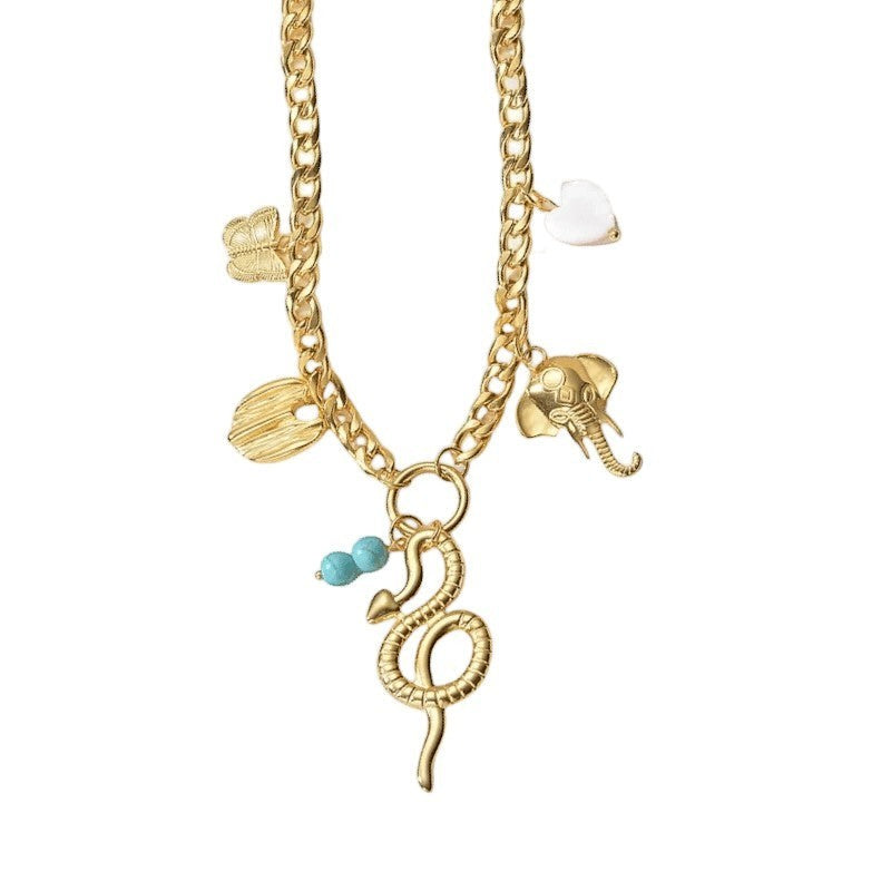 Goudkleurige gourmetketting met natuursteen & bedels &acirc;&euro;&ldquo; 45+5 cm - Dames