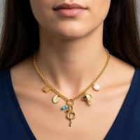 Goudkleurige gourmetketting met natuursteen & bedels &acirc;&euro;&ldquo; 45+5 cm - Dames