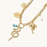 Goudkleurige gourmetketting met natuursteen & bedels &acirc;&euro;&ldquo; 45+5 cm - Dames