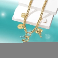Goudkleurige gourmetketting met natuursteen & bedels &acirc;&euro;&ldquo; 45+5 cm - Dames