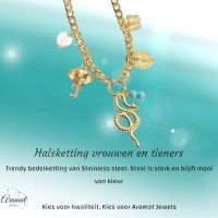 Goudkleurige gourmetketting met natuursteen & bedels &acirc;&euro;&ldquo; 45+5 cm - Dames