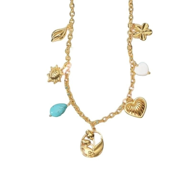 Goudkleurige damesketting met natuursteen & schelpbedels &acirc;&euro;&ldquo; 45+5 cm - Dames