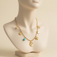 Goudkleurige damesketting met natuursteen & schelpbedels &acirc;&euro;&ldquo; 45+5 cm - Dames