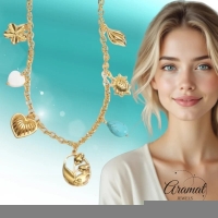 Goudkleurige damesketting met natuursteen & schelpbedels &acirc;&euro;&ldquo; 45+5 cm - Dames