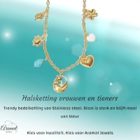 Goudkleurige damesketting met natuursteen & schelpbedels &acirc;&euro;&ldquo; 45+5 cm - Dames