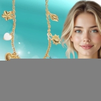 Goudkleurige damesketting met natuursteen & schelpbedels &acirc;&euro;&ldquo; 45+5 cm - Dames