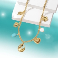 Goudkleurige damesketting met natuursteen & schelpbedels &acirc;&euro;&ldquo; 45+5 cm - Dames
