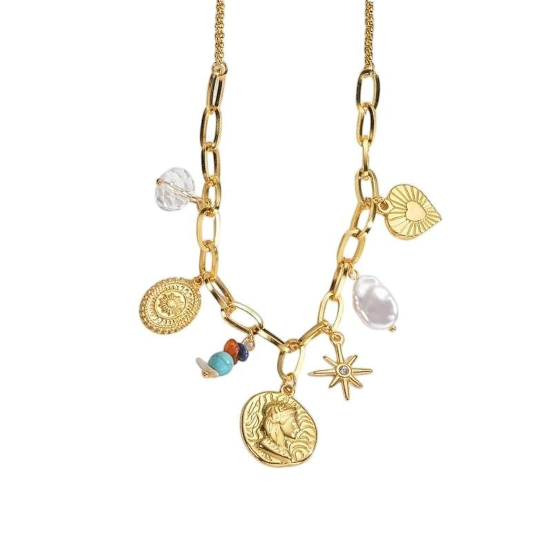 Goudkleurige damesketting met parel & kristalbedels &acirc;&euro;&ldquo; 45+5 cm - Dames