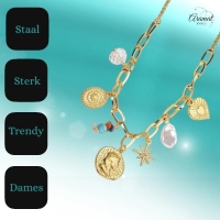 Goudkleurige damesketting met parel & kristalbedels &acirc;&euro;&ldquo; 45+5 cm - Dames