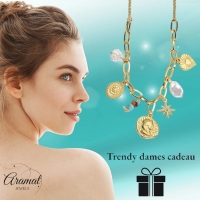 Goudkleurige damesketting met parel & kristalbedels &acirc;&euro;&ldquo; 45+5 cm - Dames