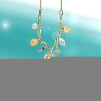 Goudkleurige damesketting met parel & kristalbedels &acirc;&euro;&ldquo; 45+5 cm - Dames