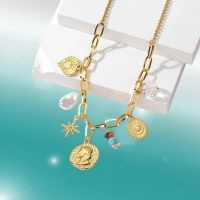 Goudkleurige damesketting met parel & kristalbedels &acirc;&euro;&ldquo; 45+5 cm - Dames