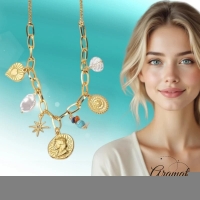 Goudkleurige damesketting met parel & kristalbedels &acirc;&euro;&ldquo; 45+5 cm - Dames