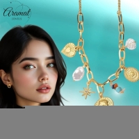 Goudkleurige damesketting met parel & kristalbedels &acirc;&euro;&ldquo; 45+5 cm - Dames