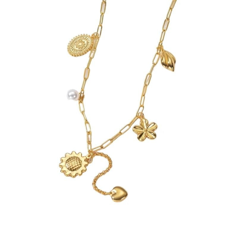 Goudkleurige damesketting met parel en bedels &acirc;&euro;&ldquo; 45+5 cm - Dames