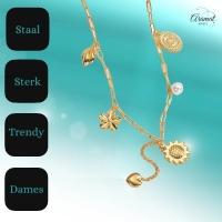 Goudkleurige damesketting met parel en bedels &acirc;&euro;&ldquo; 45+5 cm - Dames