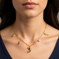 Goudkleurige damesketting met zee-bedels & parel &acirc;&euro;&ldquo; 45 cm - Dames