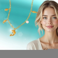 Goudkleurige damesketting met zee-bedels & parel &acirc;&euro;&ldquo; 45 cm - Dames