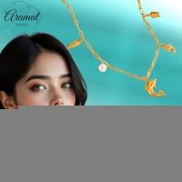 Goudkleurige damesketting met zee-bedels & parel &acirc;&euro;&ldquo; 45 cm - Dames