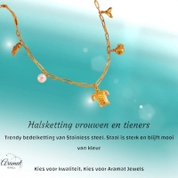 Goudkleurige damesketting met parel & zee-bedels &acirc;&euro;&ldquo; 45 cm - Dames