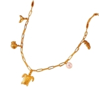 Goudkleurige damesketting met parel & zee-bedels &acirc;&euro;&ldquo; 45 cm - Dames