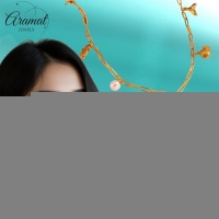 Goudkleurige damesketting met parel & zee-bedels &acirc;&euro;&ldquo; 45 cm - Dames