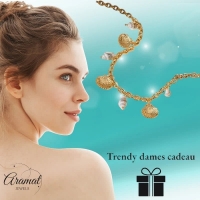 Goudkleurige damesketting met echte schelpen &acirc;&euro;&ldquo; 40+5 cm - Dames