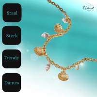 Goudkleurige damesketting met echte schelpen &acirc;&euro;&ldquo; 40+5 cm - Dames