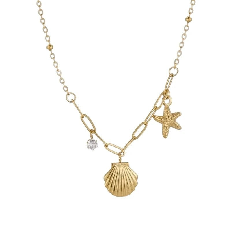 Goudkleurige damesketting met schelp & zirkonia &acirc;&euro;&ldquo; 40+5 cm - Dames