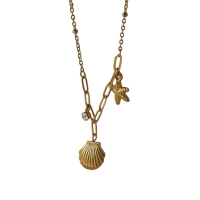 Goudkleurige damesketting met schelp & zirkonia &acirc;&euro;&ldquo; 40+5 cm - Dames